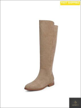 Rounded Toe Flat Knee High Boots Stretchy Side Zipper PU Leather